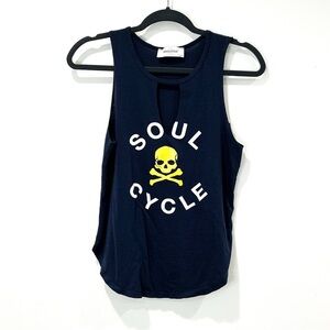 SoulCycle Blue Tank Top with Yellow Skull Medium